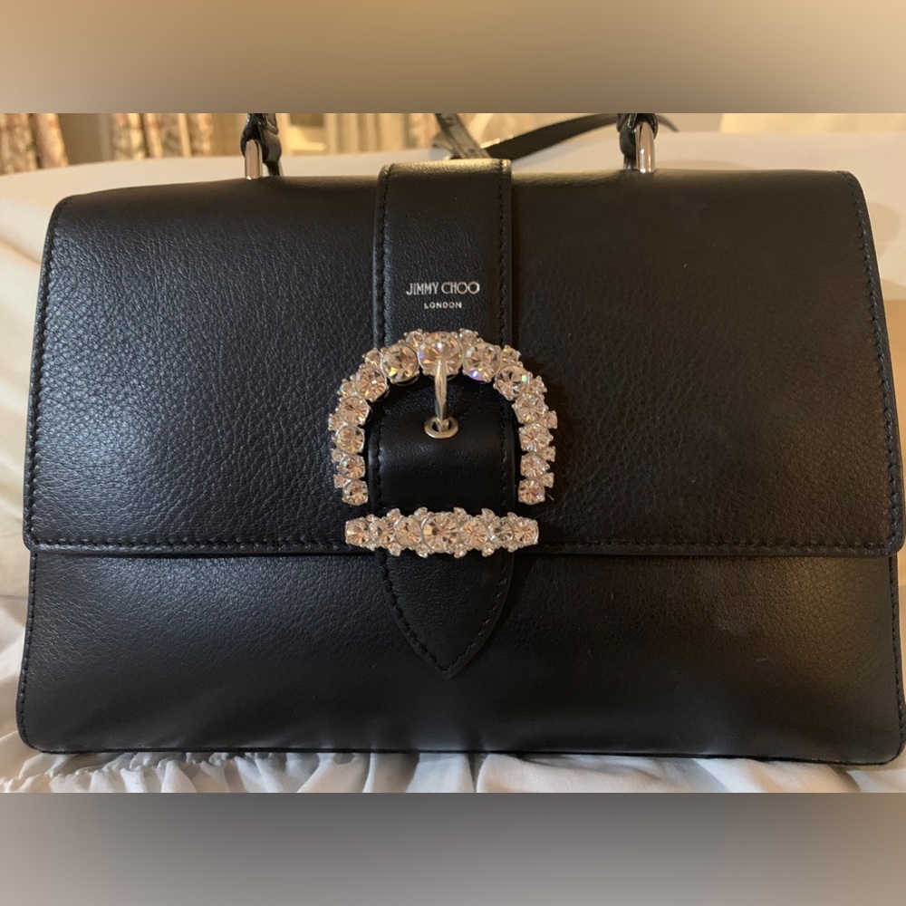 Jimmy Choo Cheri Top Handle Bag Leather with Crystal Buckle Small